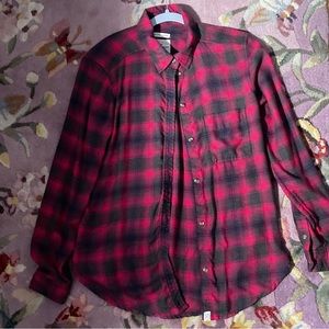 American Eagle Shirt Womens Small Pink Plaid Boyfriend Fit LS Button Up Flannel